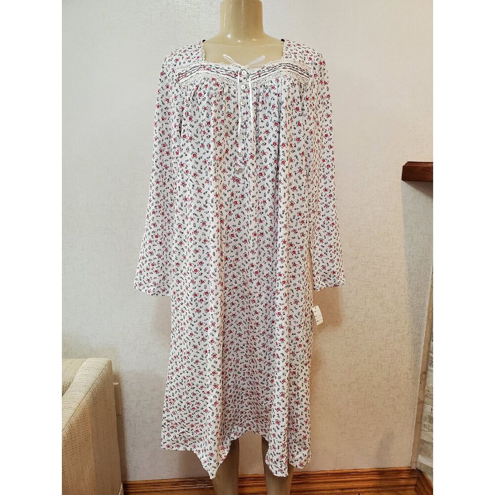 EILEEN WEST WHITE FLORAL Heather Knit Nightgown SIZE S #198